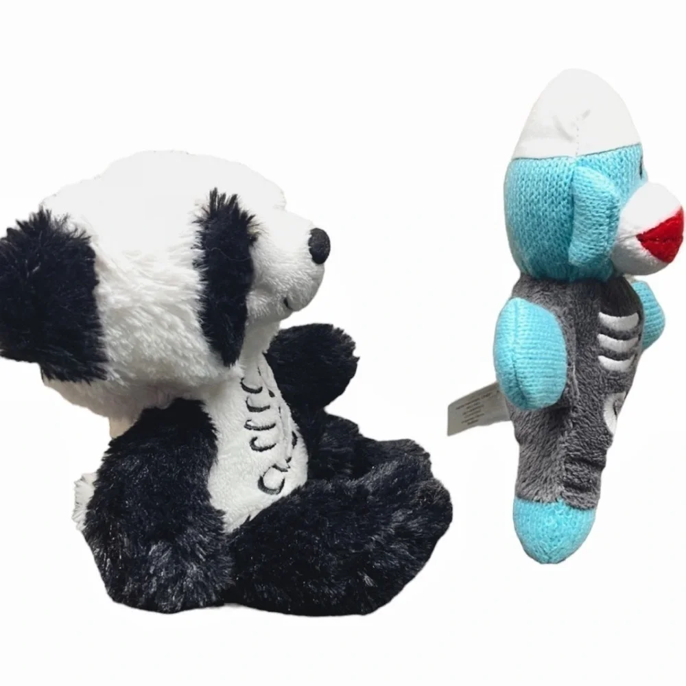 BUNDLE Two Halloween Stuffed Animals Plush X Ray Skeleton Sock Monkey Panda Bear